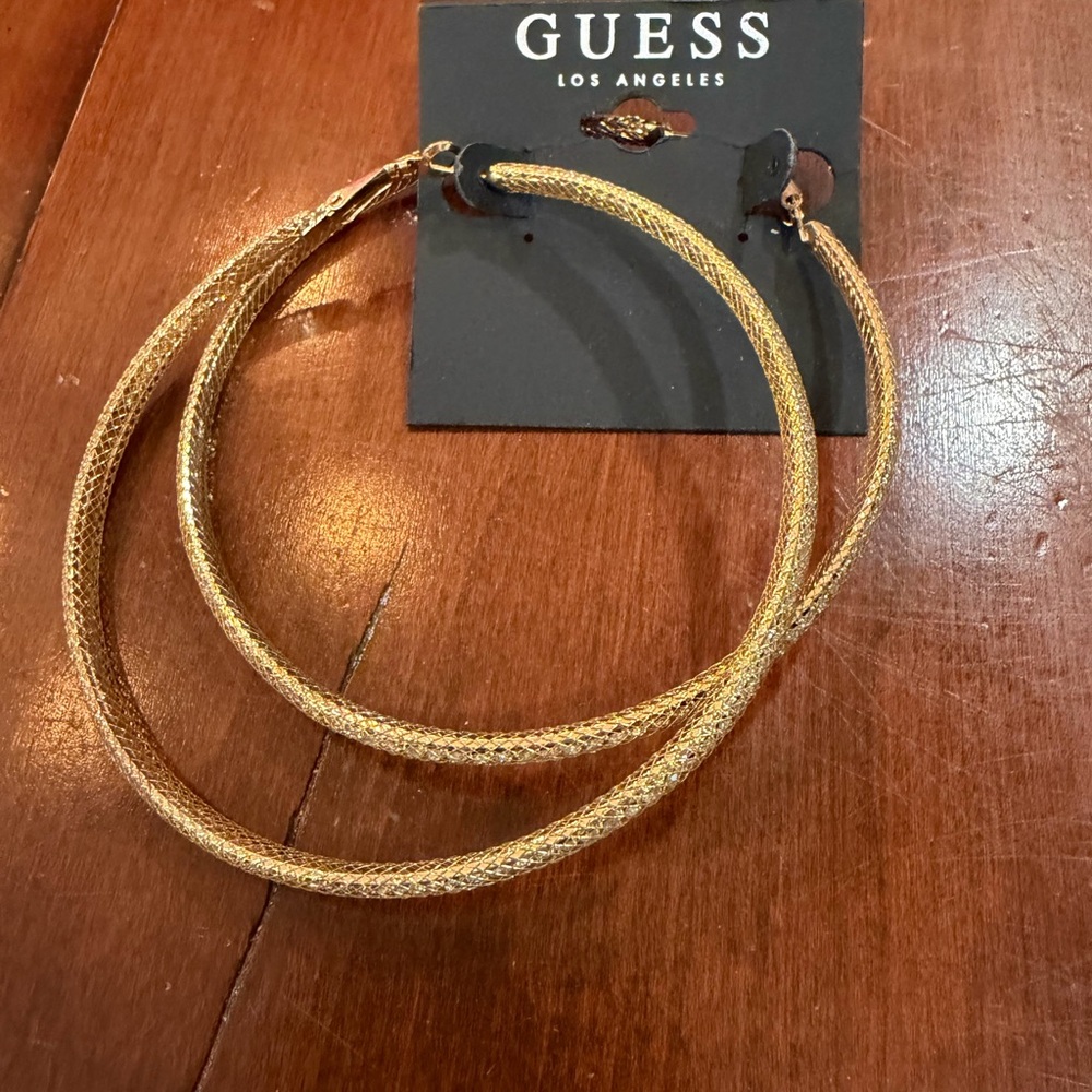 GUESS Gold Textured Large Hoop Earrings